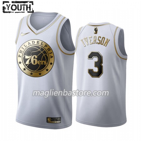 Maglia NBA Philadelphia 76ers Allen Iverson 3 Nike 2019-20 Bianco Golden Edition Swingman - Bambino
